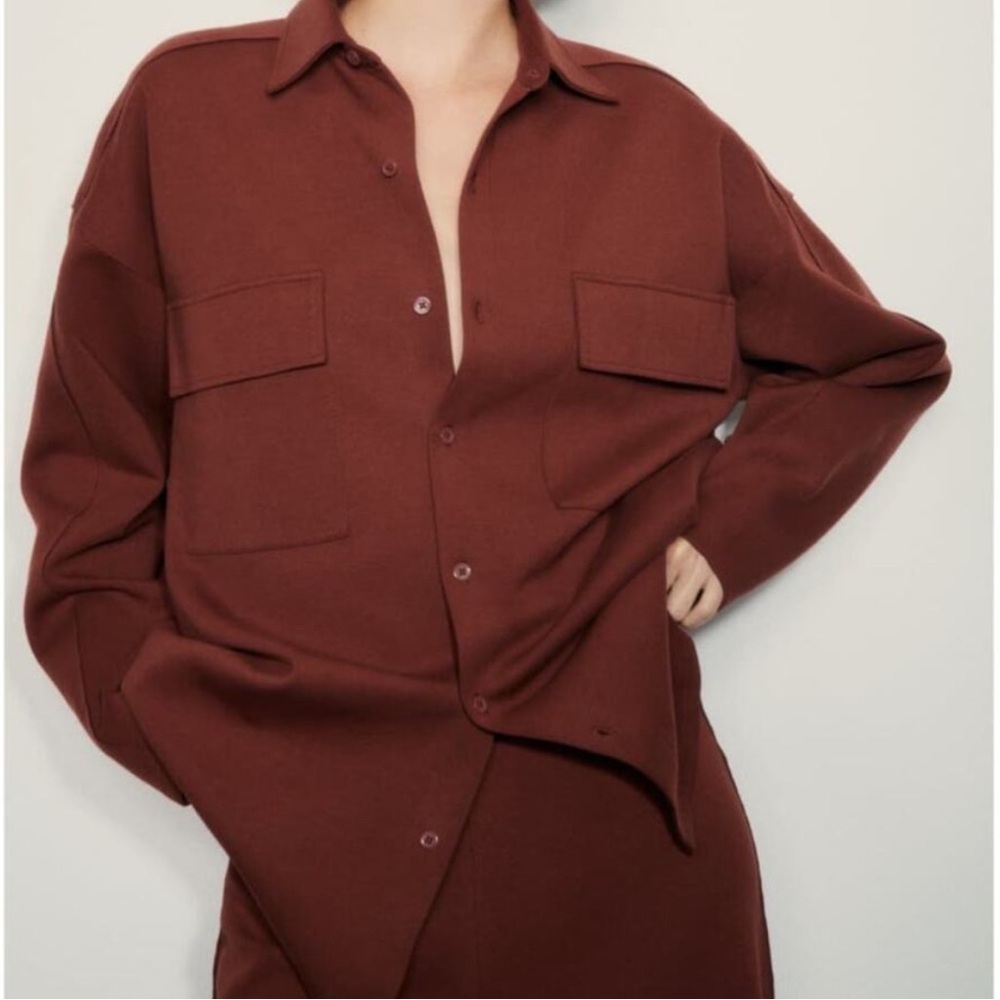 NWT ZARA oversized burnt brown button down skirt.